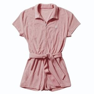 Dandy Del Mar Tropez Romper Womens M Pink Rose Front Zipper Terry Playsuit
